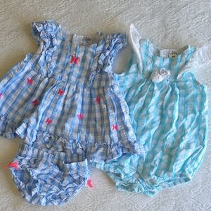 Bundle Set Of 2 Blue & Aqua Gingham Summer Outfits - 9 Months